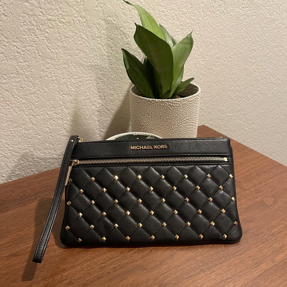 Michael Kors Black Quilted Leather Wristlet
